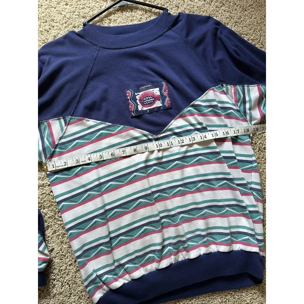 Vintage Gina Peters Navy Blue Southwestern Striped Fish Graphic Sweatshirt Men M